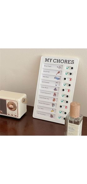 kid's daily planner, reusable plastic board, chores checklist, responsibility behavior chart, chore chart, self-discipline card, organized routine, kid's chore tracker