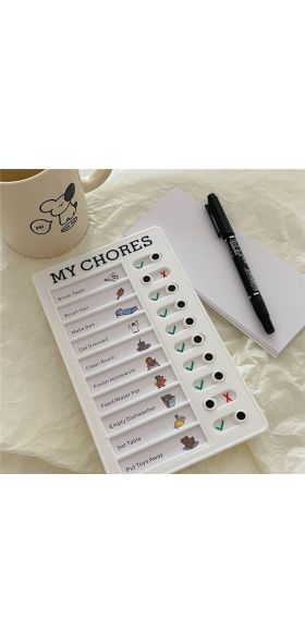 kid's daily planner, reusable plastic board, chores checklist, responsibility behavior chart, chore chart, self-discipline card, organized routine, kid's chore tracker