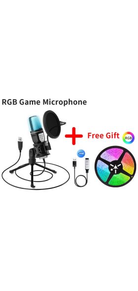 USB Microphone RGB Condenser Wired Gaming Mic for Podcast Recording, Studio and Streaming