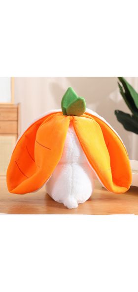 Reversible Bunny Stuffed Animal | Carrot Strawberry Plush Doll with Zipper | Cute Soft Rabbit Toy Pillow Decoration | Easter Gift for Kids and Adults