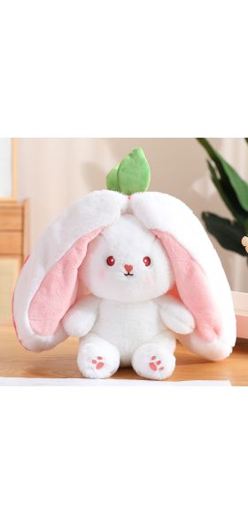 Reversible Bunny Stuffed Animal | Carrot Strawberry Plush Doll with Zipper | Cute Soft Rabbit Toy Pillow Decoration | Easter Gift for Kids and Adults