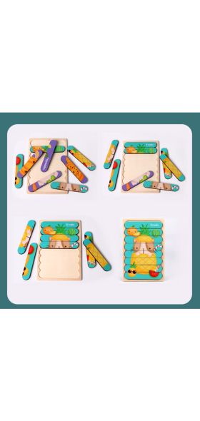 Vokmascot Montessori Wooden Toy  3D Jigsaw Bar Puzzles Children's Creative Story Stacking Matching Puzzle Early Educational Toys