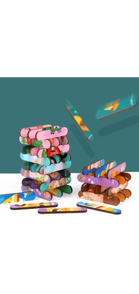 Vokmascot Montessori Wooden Toy  3D Jigsaw Bar Puzzles Children's Creative Story Stacking Matching Puzzle Early Educational Toys