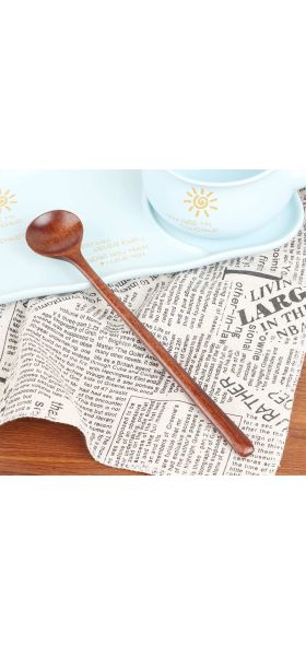 1pc Long Spoons Wooden Korean Style 10.9 inches 100% Natural Wood Long Handle Round Spoons for Soup Cooking Mixing Stirr