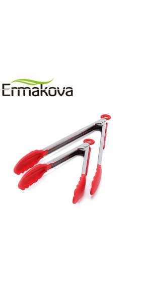 ERMAKOVA Silicone BBQ Grilling Tong Salad Bread Serving Tong Non-Stick Kitchen Barbecue Grilling Cooking Tong with Joint Lock