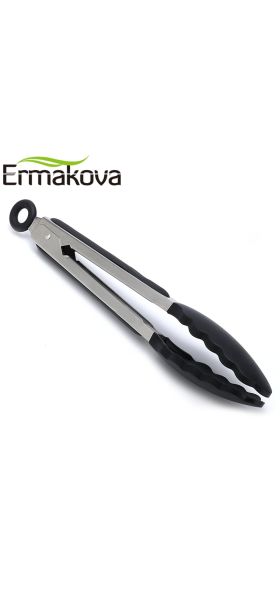 ERMAKOVA Silicone BBQ Grilling Tong Salad Bread Serving Tong Non-Stick Kitchen Barbecue Grilling Cooking Tong with Joint Lock