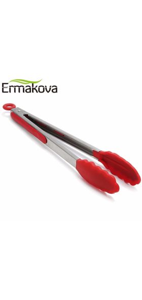 ERMAKOVA Silicone BBQ Grilling Tong Salad Bread Serving Tong Non-Stick Kitchen Barbecue Grilling Cooking Tong with Joint Lock