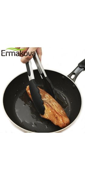 ERMAKOVA Silicone BBQ Grilling Tong Salad Bread Serving Tong Non-Stick Kitchen Barbecue Grilling Cooking Tong with Joint Lock