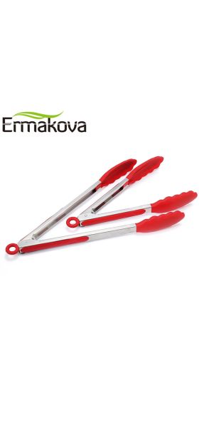 ERMAKOVA Silicone BBQ Grilling Tong Salad Bread Serving Tong Non-Stick Kitchen Barbecue Grilling Cooking Tong with Joint Lock