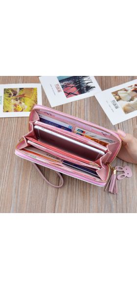 Fashion Long Pu Leather Women Wallet Plaid Tassel Wallets For Woman Wallet Purse Clutch Credit Card Holder Women's Wallet
