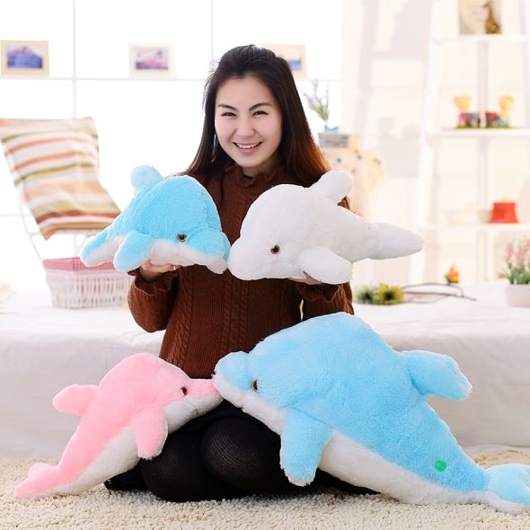 45cm/25cm Luminous Plush Dolphin Doll Glowing Pillow Cushion LED Light  Animal Toys Colorful  Kids Children's Gift WJ453