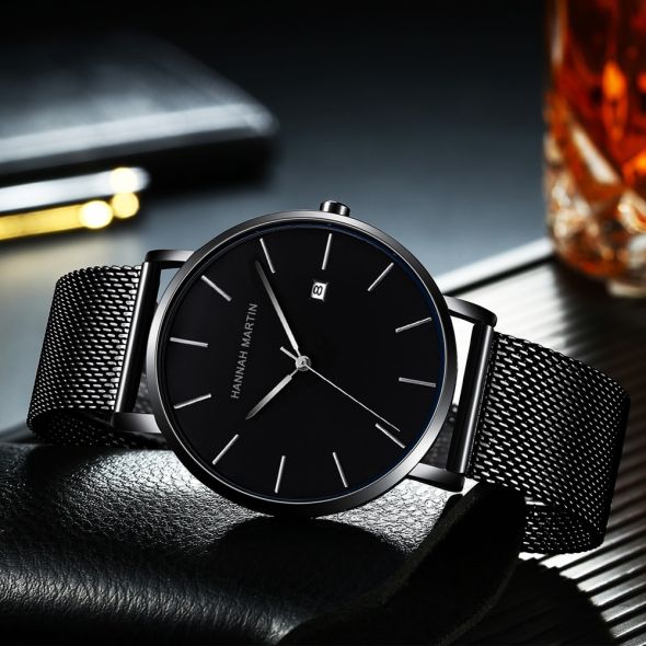 Japan Quartz Movement Full Black Simple Design Original Classic Men Watches With Calendar Leisure Fashion Waterproof Wrist Watch