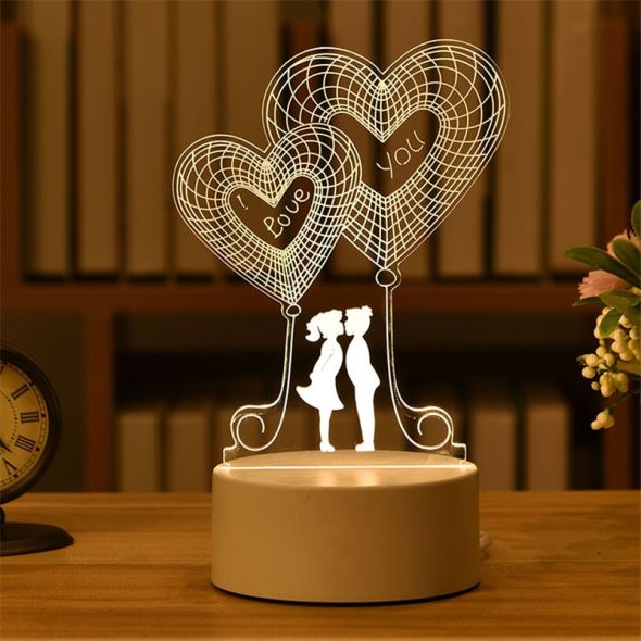 Romantic Love 3D Lamp Heart-shaped Balloon Acrylic LED Night Light Decorative Table Lamp Valentine's Day Sweetheart Wife's Gift