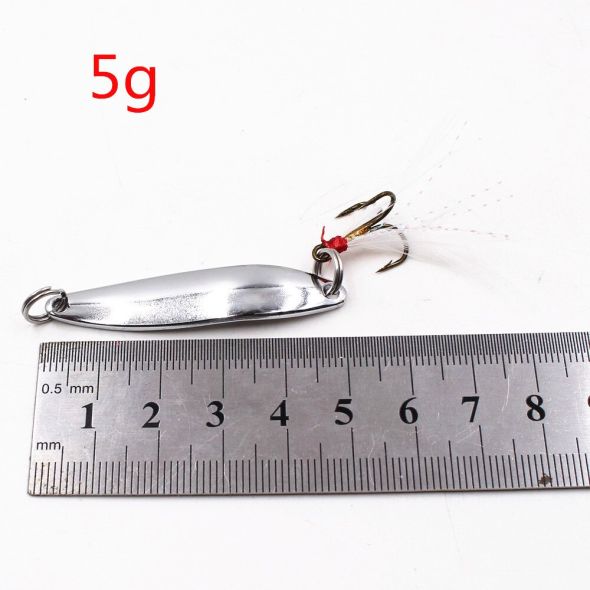 1 PCS 5g-21g Metal Silver Sequins Fishing Lures Spoon Lure Hard Baits With Feather Bass Sea Lures Spinner Wobbles Fishing Tackle