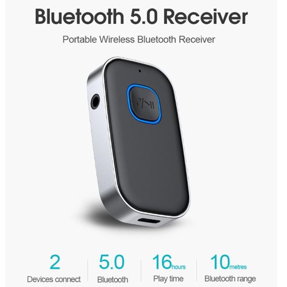 Bluetooth 5.0 Receiver for Car, Noise Cancelling Bluetooth AUX Adapter, Bluetooth Music Receiver for Home Stereo