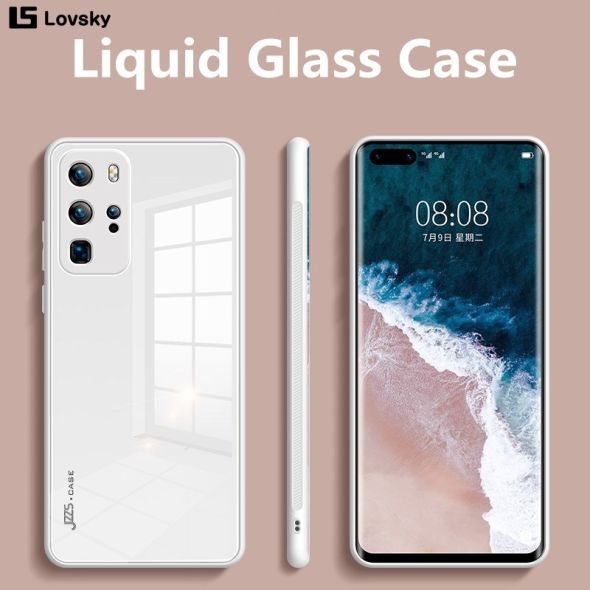 Luxury Liquid Tempered Glass Case For HuaWei P40Pro Plus P30Pro Mate 40 Pro Mate 30Pro Cover Hybrid Soft Frame Case Cover