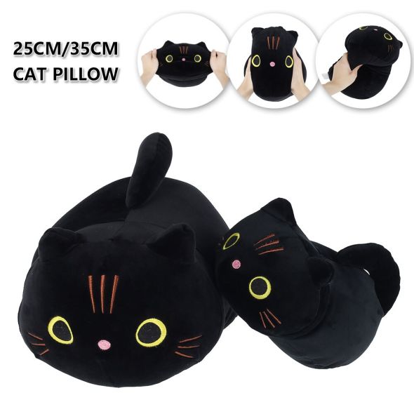 25cm 35cm Cartoon Soft Cat Plush Toy Black Stuffed Animal Plush Throw Pillow Kids Toy Birthday Gift for Children Room Decoration